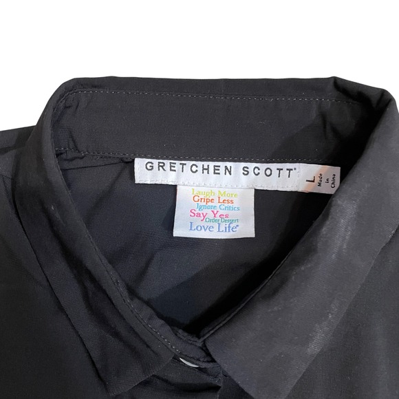 Gretchen Scott Large Black Full Button Collared Blouse Bell Sleeve Poly Blend - Picture 3 of 5